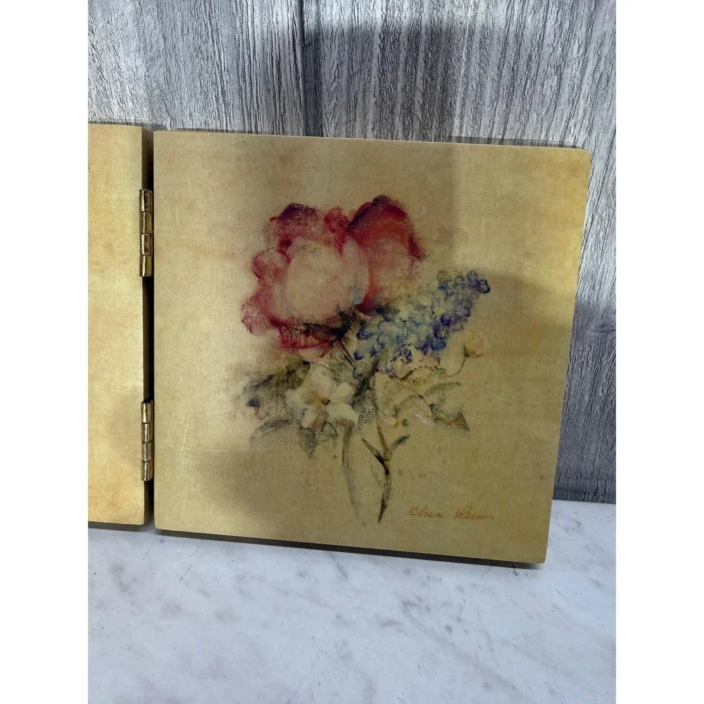 Cheri Blum Fetco International Floral Folding Picture Frame Gold Cream Vintage